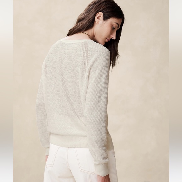 BANANA REPUBLIC Linen-Blend Sweater in Iced Vanilla Ivory, XL NWT - Picture 3 of 5